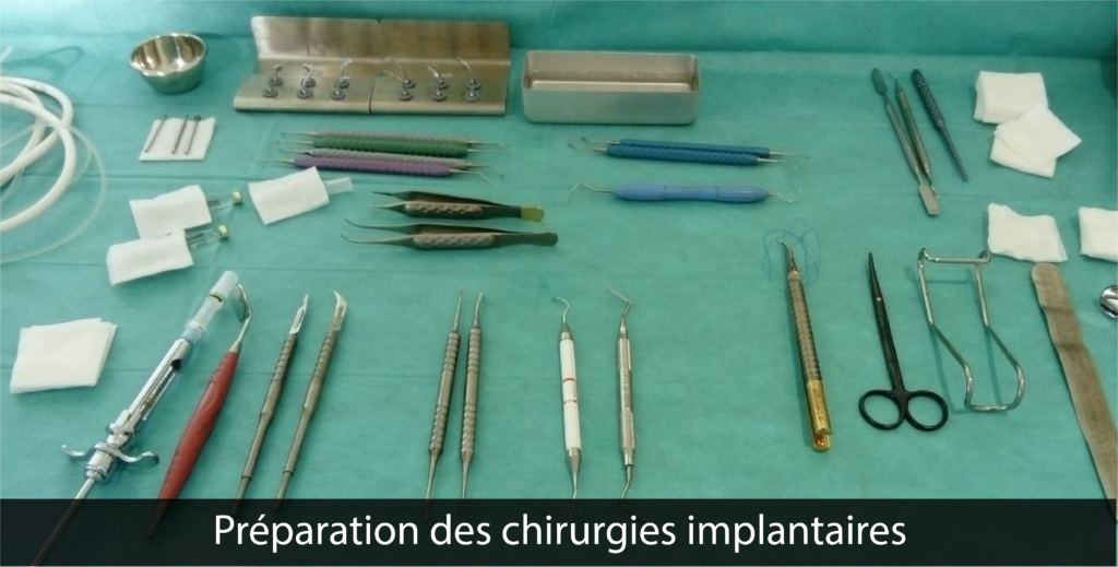 Photo du matériel nécessaire aux chirurgies implantaires.